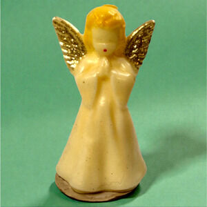 Gurley Christmas Candle Angel Praying Glitter Gold Wings Label Vintage 5" Unlit